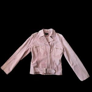 Lg Genuine leather pink suede motorcycle jacket